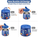 14oz Insulated Vacuum Food Jar with Buckle Lid,Soup Thermo for Hot Food Kids,Wide Mouth Leakproof Stainless Steel Lunch Container with Spoon-Dinosaur by TinyTreasures Baby Boutique