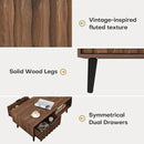 Mid Century Modern Coffee Table with Grooved Drawers & Open Storage, 47" MDF Walnut Wood Center Table with Black Solid Wood Legs, Retro Living Room Furniture by CozyNest Decor