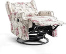 UIXE Swivel Rocker Manual Recliner Chair, Wingback Swivel Glider Fabric Nursery Reclining Sofa Chair, High Back Upholstered Arm Chair for Living Room Bedroom - Beige Floral by CozyNest Decor