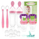 WAJIAYON Baby Fruit Feeder Pacifier - 6 Pack | 2 Infant Food Feeder Pacifier & 2 Baby Food Dispensing Spoon | Fresh Fruit Teethers for Babies | Silicone Feeder Babies,Infant Teething Feeders (Pink) by TinyTreasures Baby Boutique