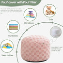 HIGOGOGO Round Stuffed Pouf Ottoman, Plaid Poufs with Foam Chunk Filling, Fluffy and Furry Pouf Foot Stool Storage Ottoman, 26 X 18 Floor Poufs Foot Rest for Living Room, Pink by CozyNest Decor