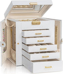 AKOZLIN 6-Tier Jewelry Box Lockable Leather Jewelry Storage Case with 5 Drawers for Women Girls Ring Necklace Earring Bracelet Holder Organizer with Mirror by TinyTreasures Baby Boutique