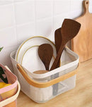 Metal Mesh Steel Basket, Storage Organizer Basket Multi-functional Hanging Kitchen Baskets Fruit Basket Bin with Bamboo Handle for Kitchen Bathroom Picnic Shopping Decor Cabinet Home, White by GreenHaven Gardens