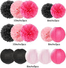 Hot-Pink Black Party-Decorations Paper Flowers Lanterns - 15PCS Graduation Birthday Tissue Pom Poms Streamers,Baby Girl Women Bachelorette Hanging Supplies Decor Hugfond by CozyNest Decor