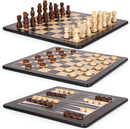 3-in-1 Wooden Chess, Backgammon Set and Checkers Set- 12 Inch Portable Board Game for Kids and Adults, Classic Strategy Game with Durable Chess Pieces Perfect for Travel Family Game Educational Games by TinyTreasures Baby Boutique