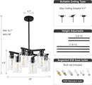 6-Light Black Modern Farmhouse Chandelier for Dining Room Ceiling Light Fixture with Clear Glass Shades, Adjustable Hanging Industrial Pendant Lighting for Living Room Kitchen Island Bedroom Entryway by CozyNest Decor
