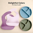 KeaBabies 2-Pack Silicone Baby Bibs for Eating - Sturdy Food-Grade Silicone Bibs for Babies Girl, Boy, Large Food Catcher, Clean & Put On Easily, Waterproof Toddler Feeding Essentials (Amethyst) by TinyTreasures Baby Boutique