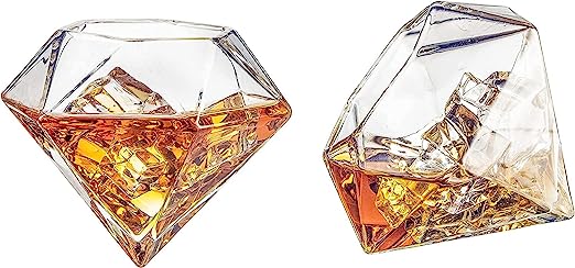 The Wine Savant Diamond Whiskey Glasses, Scotch, Bourbon or Wine Glasses, Set of 2 10 oz Old Fashion Elegant Spirits Glasses