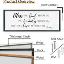 SRSZHIYUE Bless the Food Before Us Wall Sign Decor 40"×15" Christian Bible Verse for Farmhouse Rustic Kitchen Dining Room Framed Wood Scripture Religious Jesus Prayer Wall Art (Black) by CozyNest Decor