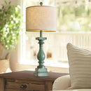 BOBOMOMO 27" Farmhouse Table Lamp Set of 2 with USB A+C for Bedroom Living Room Vintage Rustic Traditional Nightstand Bedside Lamps Retro Side Table Lamps (Green) by CozyNest Decor