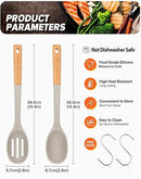 Silicone Cooking Spoons, Great for Scooping Sides and Serving Hearty Stews, BPA-Free Matte Silicone, Wooden Handle Serving Spoon for Nonstick Cooking Surfaces (Khaki) by CozyNest Decor