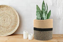 Woven Cotton Rope Plant Basket for 11" Flower Pot Floor Indoor Planters,Storage Organizer Basket Rustic Home Decor (11" x 11",Black and Brown Stripes) by CozyNest Decor
