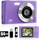Digital Camera, Kids Camera1080P, Vlog Camera with 64GB Card, 16X Zoom Anti Shake, Card Reader, 44MP Compact Portable Small Point Shoot Digicam Gift for Kid Student Children Teen Girl Boy(Pruple) by TinyTreasures Baby Boutique