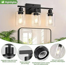 3 Light Bathroom Light Fixtures, Matte Black Modern Vanity Lights with Clear Glass Shade, Bathroom Wall Lamp for Mirror Kitchen Living Room Hallway Cabinet Porch by CozyNest Decor