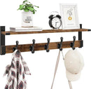 Homode Coat Rack Wall Mount, 29 Inch Long Shelf with Hooks, Wood Entryway Shelf with 5 Hangers for Hanging Hat Jacket Backpack Purse, Rustic Brown Black by CozyNest Decor
