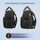 RUVALINO Diaper Bag Backpack-Expandable Baby Bag with up to 50% Capacity -Baby Essentials Bag with Changing Pad Insulated Bottle Holders & Pacifier Case, Waterproof, Black XL by TinyTreasures Baby Boutique