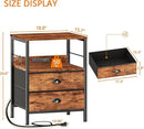 Furologee Night Stand with Charging Station, Bedside Table with Fabric Drawers, End Table with USB Ports & Outlets, Rustic Nightstand with Storage Shelf & Hooks, for Living Room/Bedroom, Rustic Brown by CozyNest Decor