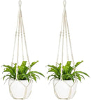 Mkono 43 Inch Macrame Plant Hanger Large for up to 12 Inch Pot Extra Long Hanging Plant Holder No Tassels Hanging Planter Basket with Wood Beads for Indoor Outdoor Boho Home Decor, Ivory, Set of 2 by GreenHaven Gardens