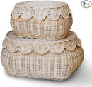 BEBE BASK The Original Scalloped Basket Set Of 2 – Small Scallop Basket - 15 x 10 x 6 In - Hand-Woven & Award-Winning - Elegant Wicker With Scalloped Edge Lid - Nursery Storage - (Natural) by GreenHaven Gardens