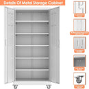 Aobabo 71" H×32" W×16" D Metal Storage Cabinet with Wheels, Garage Steel Storage Cabinet with 5 Adjustable Shelves and 4 Hooks for Home Office, Kitchen, Assembly Required, White by GreenHaven Gardens