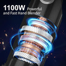 Immersion Blender Handheld 5 in 1-1100W Scratch Resistant Blender Stick, 12 Speed and Turbo Boost Hand Blender with Chopper Beaker Whisk and Milk Frother for Milkshake Puree Smoothie Food by TinyTreasures Baby Boutique