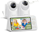 bonoch 5.5" 1440p Baby Monitor with 2 Cameras, Dual Video Monitor with Split Screen, Smart No WiFi Baby Camera, Detect Sleep Turn Over/Cry/Motion, 240h Lasting, WPA3 Hack Proof, White Noise by TinyTreasures Baby Boutique