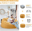5FT Bean Bag Chair, Large Bean Bag Chairs with Memory Foam Filled, Fluffy Beanbag Sofa with Dutch Velvet Cover, Round BeanBag Chairs for Living Room, Playroom - Mustard by TinyTreasures Baby Boutique