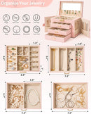 AKOZLIN Large 4-Tier Jewelry Box Leather Jewelry Storage Organizer with 3 Drawers Lockable for Women Girls Ring Necklace Earring Bracelet Watches Holder with Mirror Pink by TinyTreasures Baby Boutique
