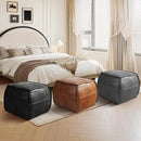 Leather Ottoman,Handmade Stuffed Square Ottoman,Genuine Leather Pouf, Foot Rest Pouf,Comfortable Soft Seating for Living Room & Bedroom (Black, Square) by CozyNest Decor