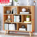 IOTXY Wooden Open Shelf Bookcase - 3-Tier Floor Standing Display Cabinet Rack with Legs, 7 Cubes Bookshelf, Pear Yellow by CozyNest Decor