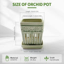 Orchid Pots with Holes | 5" Ceramic Orchid Planter with Separate Saucer and Drainage Holes | Glazed Pottery Small Flower Pot for Repotting Orchids(Green) by GreenHaven Gardens