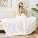 Latepis White Faux Fur Queen Blanket Cozy Bubble Soft Fuzzy Thick Living Room Blankets for Bed Sofa Bedroom Plush Fluffy Warm Blankets for All Seasons Luxury Throw Blanket 90x90 Inch, 860gsm by CozyNest Decor