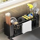 Utensil Holder, 3 Compartments Utensil Drying Rack, Dish Drainer for Kitchen Counter,Kitchen Utensils Holder with Towel Bar,Self-Draining Tray Design(Black) by CozyNest Decor