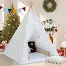 Teepee Tent for Kids with Padded Mat Cotton Canvas Kids Teepee with Pompom for Toddlers Indoor Play Tent for Girls Boys with Stars Lights, Carry Bag, Banner Flag (Snowman) by TinyTreasures Baby Boutique