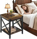 End Table Large Side Table for Living Room, Rustic Farmhouse End Tables with 2-Tier Storage, Square Nightstand Bedside Table X-Design Metal Frame, Brown (Wind, Brown) by CozyNest Decor