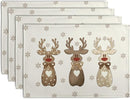 Christmas Reindeer Snowflakes Placemats Set of 4 Xmas Cute Elk Deer Place Mats 12x18 Seasonal Winter Holiday Farmhouse Linen Table Mats for Party Kitchen Dining Outdoor Indoor Decor by CozyNest Decor