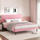 King Size Bed Frame with Headboard, Platform Bed Frame with Velvet Upholstered Button Tufted Headboard, Wood Slats Support, No Box Spring Needed, Mattress Foundation, Easy Assembly, Pink by CozyNest Decor