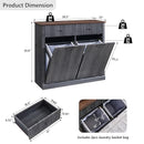 Modern Double Tilt-Out Trash Cabinet, 20 Gallon Fluted Laundry Hamper Cabinet with 2 Drawers, Wooden Hidden Garbage Can Cabinet with Storage Basket, Free Standing for Kitchen & Living Room, Grey by CozyNest Decor