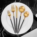 Matte Gold Silverware Set with black handle, Vanys 20 Piece Stainless Steel Cutlery Flatware Set, Kitchen Utensil Sets for 4, Tableware With Knife Spoons And Forks Set, Satin Finished Polished by CozyNest Decor