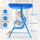 GLACER Porch Swing, Kids Patio Hammock w/Adjustable Canopy & Stand, Safety Belt, 2 Seats Outdoor Swing Bench, Metal Frame Hanging Lounge Chair, Swing Sets for Backyard, Garden, Poolside (Blue Puppy) by TinyTreasures Baby Boutique