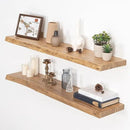 Floating Shelves for Wall, Live Edge 40"W x 9.3"D x 1.5"H Wood Floating Shelf, Set of 2 with Invisible Heavy-Duty Metal Bracket, Deep Floating Shelf for Living Room Kitchen, Natural Finish by CozyNest Decor