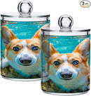 2 Pack Qtip Holder Organizer Dispenser Corgi Dog Underwater Bathroom Storage Canister Cotton Ball Holder Container for Cotton Pads/Swabs/Floss by CozyNest Decor