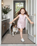 LUMI Ultra Thin Door Mat for Entryway, Low Profile Non Slip Rubber Backing Indoor Doormat, Easy Clean Welcome Entrance Mat for Inside House, Patio, Khaki 20"x32" by CozyNest Decor