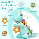 Baby Dino Plush Soft Stuffed Animal Toy for 0-3-6-12+ Months,Infant Musical Toy with Rattle,Squeaker,Sensory Crinkle,Teether & Textures,Tummy Time Toys Christmas Baby Gift for Newborn Girl Boy (Blue) by TinyTreasures Baby Boutique
