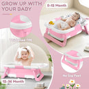 Collapsible Baby Bathtub,Baby Bath Tub with Thermometer & Soft Cushion,Baby Bathtub for Newborn to Toddler 0-36 Months,Portable Travel Baby Tub with No-Slip Feet,Baby Shower Gifts,Pink by TinyTreasures Baby Boutique