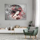 Japanese Geisha Tapestry Asian Red Cherry Blossom Red Sun Traditional Kimono Folk Tapestries Home Decor for Living Room Bedroom Apartment Farmhouse Dorm 40"x30" by CozyNest Decor