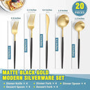 Matte Black Gold Silverware Set for 4,Modern Stainless Steel Brushed Cutlery Set,20-Pieces Heavy Duty Flatware Set,Knives Spoons and Forks Set Utensils Set, Satin Finish, Dishwasher Safe by CozyNest Decor