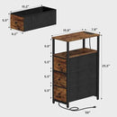 TUTOTAK Narrow LED Night Stand with Charging Station, Slim End Table with Plugins, Tall Side Table with 3 Fabric Drawer, Small Bedside Table with Storage, for Living Room, Brown TB01BB086L by CozyNest Decor