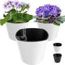7 inch Plant Pots 3-Pack, Self Watering Flower Pots Indoor Outdoor, African Violet Pots Planters with Drainage Hole Saucer Reservoir, White by GreenHaven Gardens