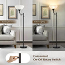 Floor Lamps for Living Room Black, 70" Tall Standing Lamp with Glass Shade, Torchiere Floor Lamp with 350°Adjustable Swing Arm Lamp, Pole lamp for Bedroom, Living Room, Office, Bulbs Included by CozyNest Decor